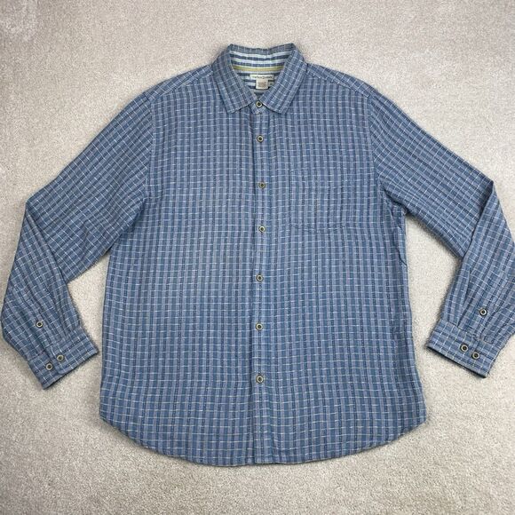 Carbon2cobalt Shirt Men Med Blue Textured Button Up Long Sleeve Cotton Plaid - Picture 2 of 13